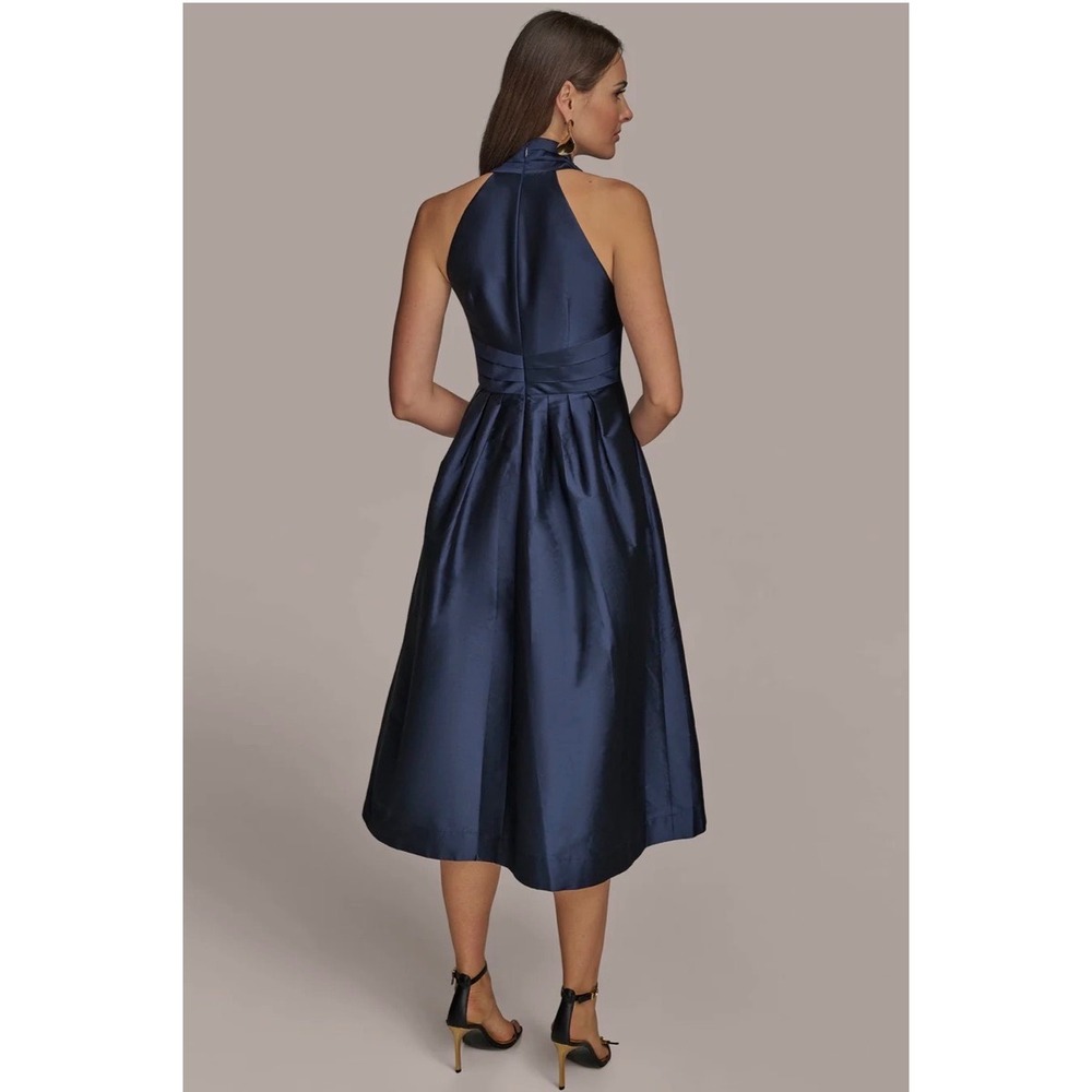New Donna Karan Sleeveless V-Neck Taffeta Midi Cocktail Dress TAFFETA BLUE sz 8 - Picture 2 of 7